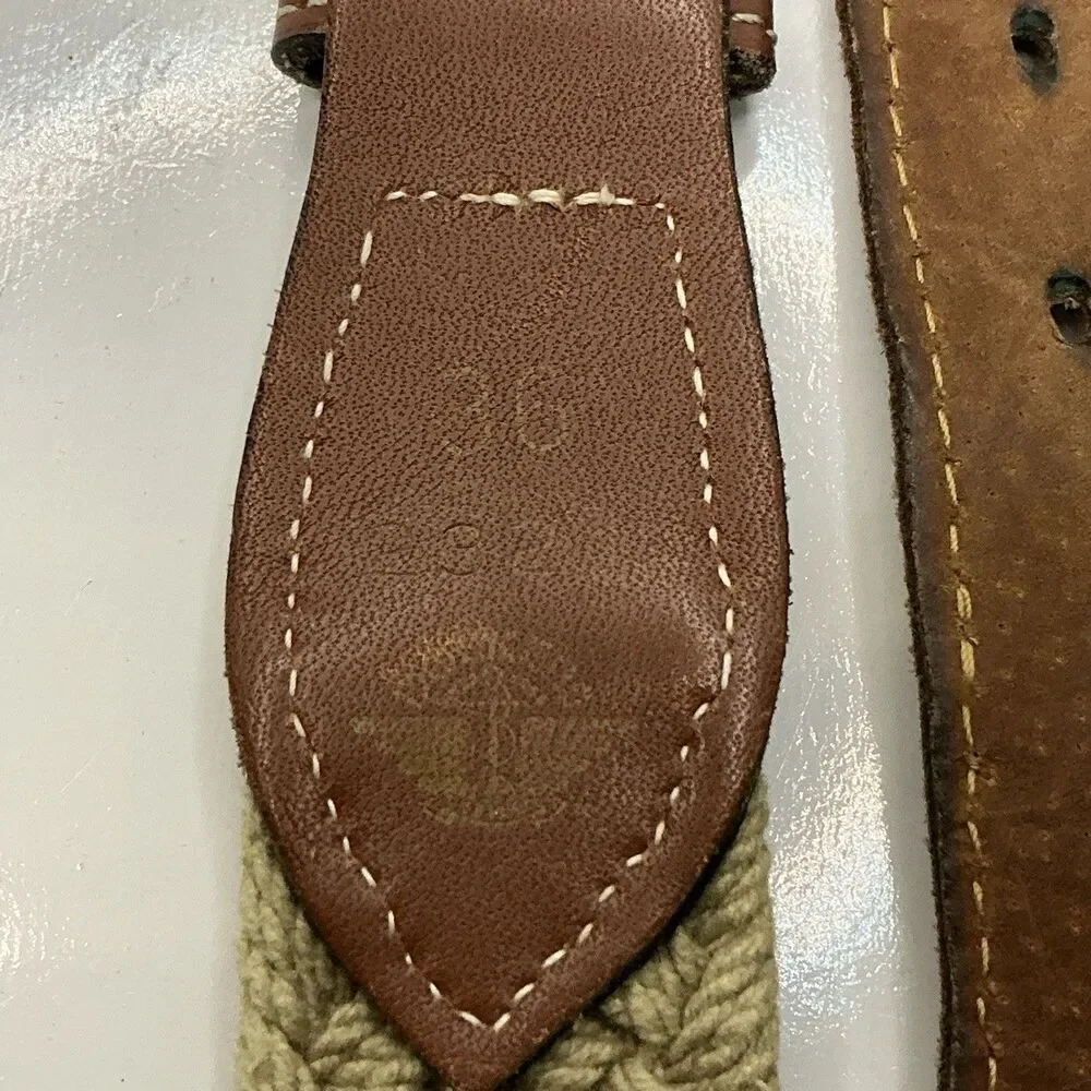 Dockers Braided Woven Belt Men’s Size 36 Tan Khaki Brown Leather Trim Brass